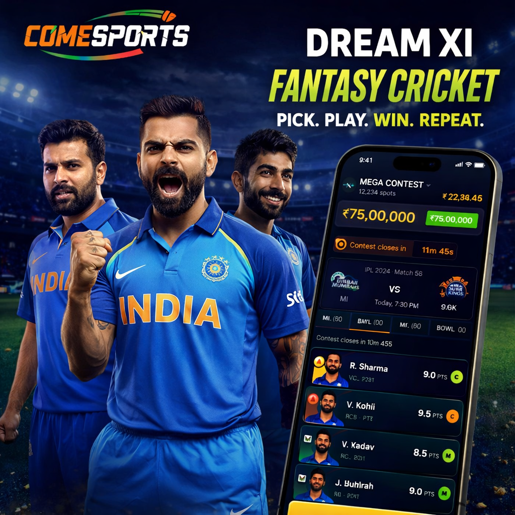 Come Sport Club fantasy cricket and India team visual