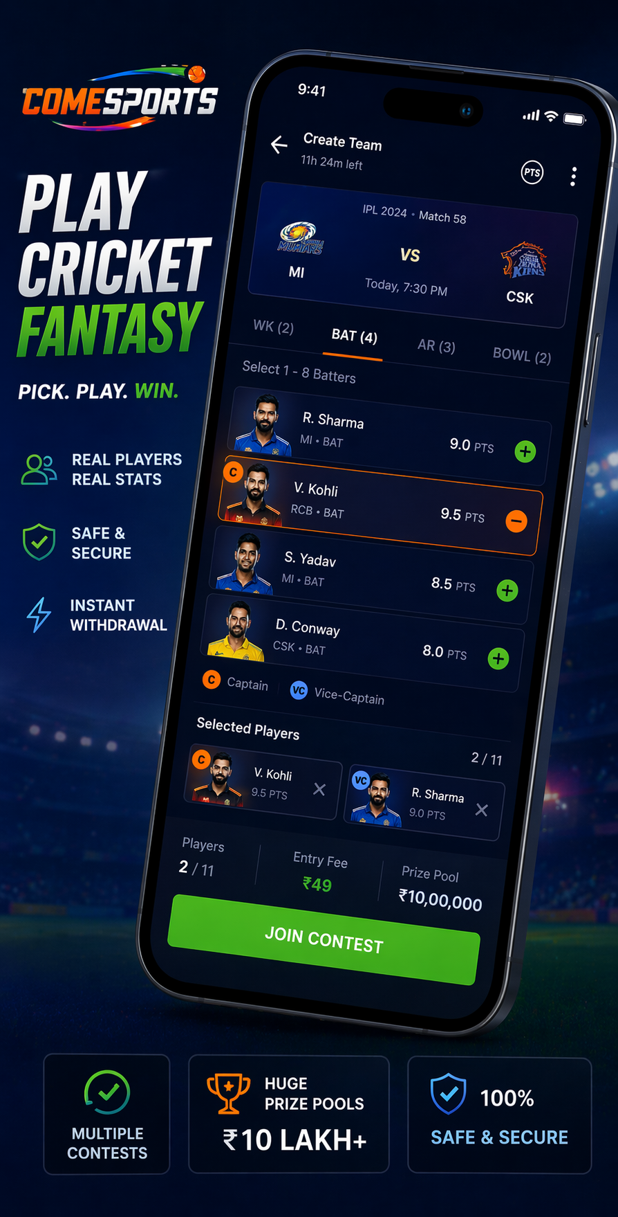 Come Sport Club cricket fantasy visual